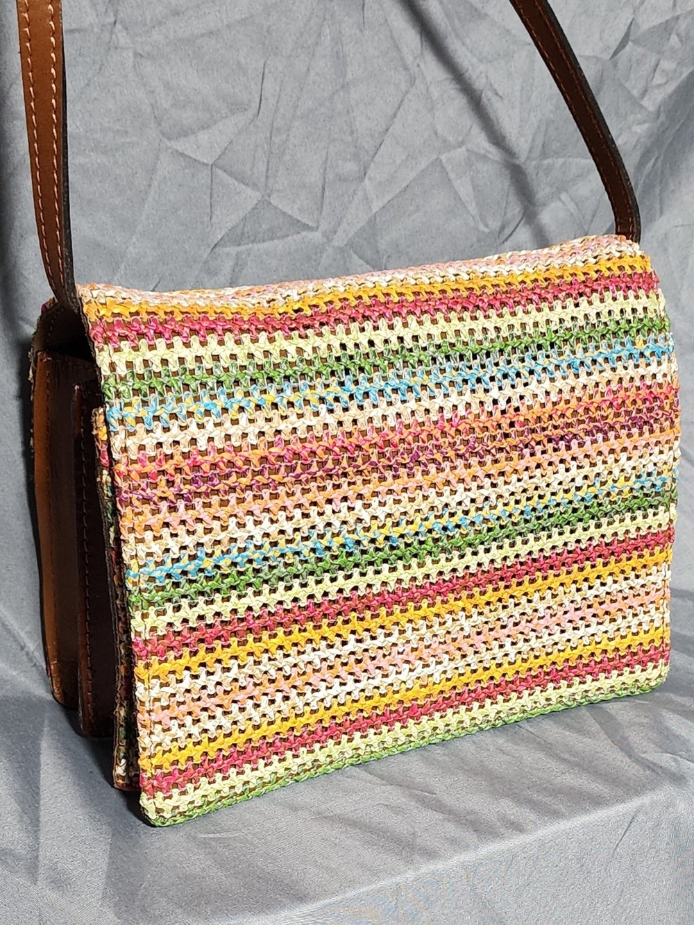 NWOT Patricia Nash Multi Zig Zag Crochet Pattern Leather Crossbody Bag Purse